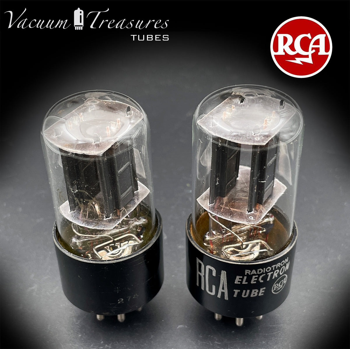6SN7GT RCA Radiotron Matched Pair Silver Logo Black Plates D Getter AMPLITREX Tested Low Noise & Mic Tubes