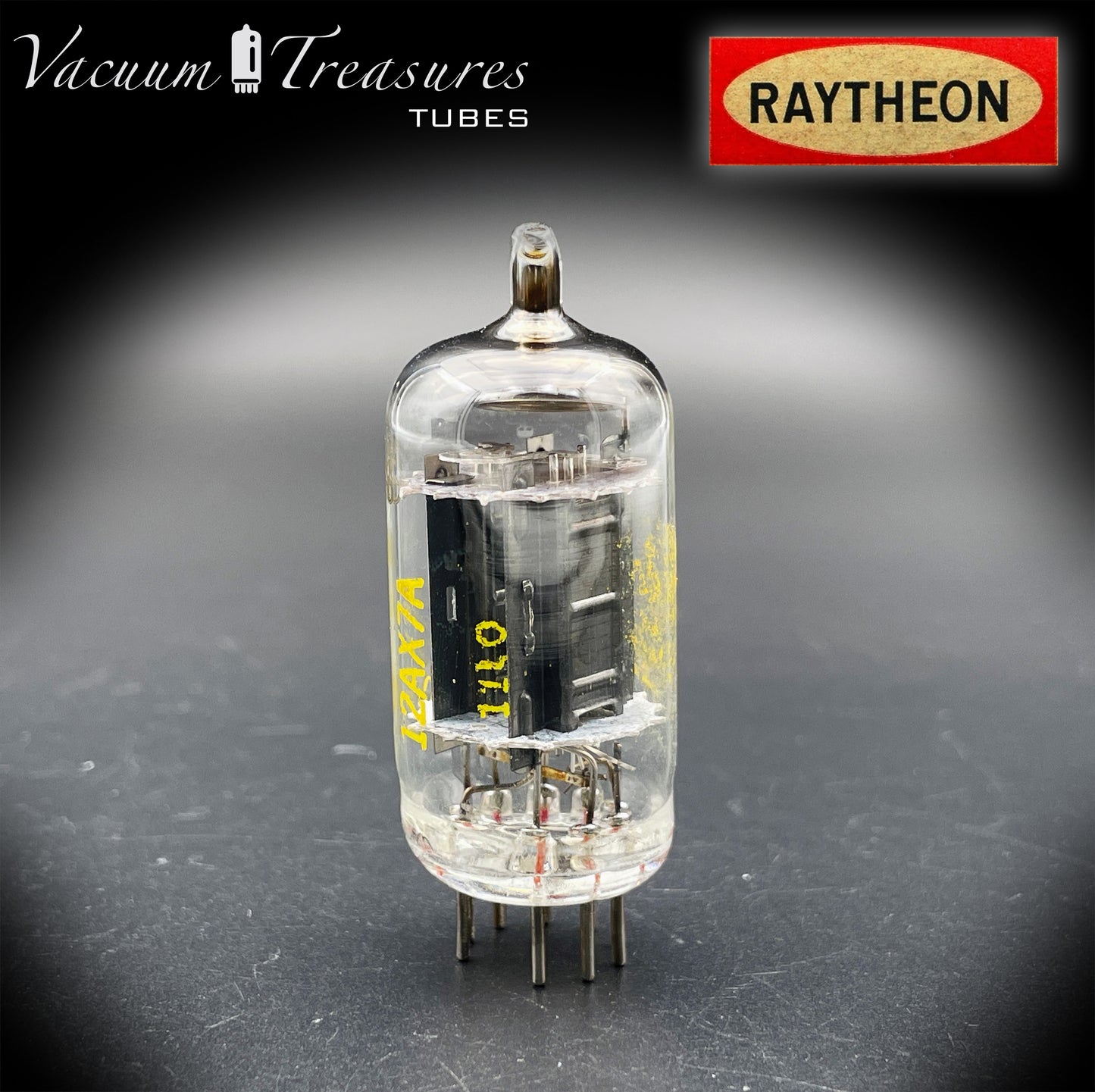 12AX7A ECC83 Baldwin RAYTHEON Tested Tube – Long Black Plates Halo Getter USA 1960s