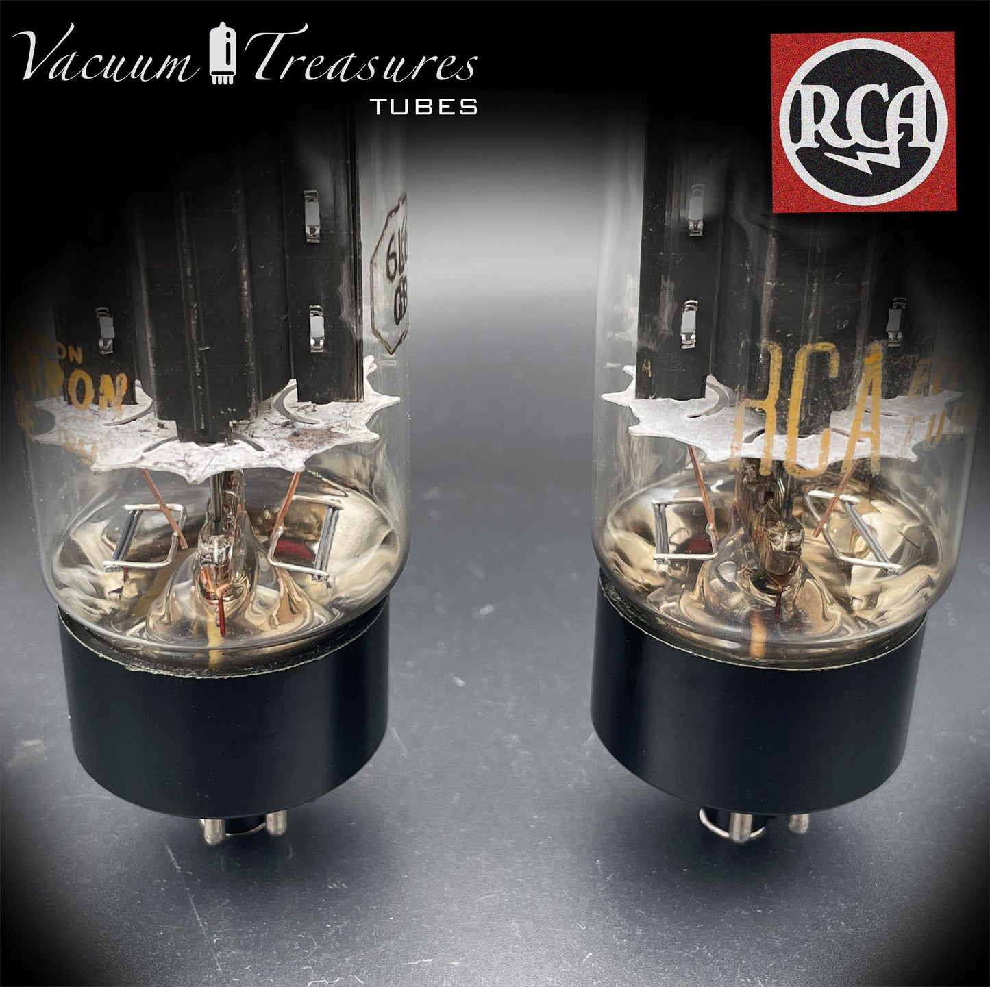 6L6GB RCA Black Plates Double Bottom Getter – Matched Pair – AMPLITREX Tested – Made in USA
