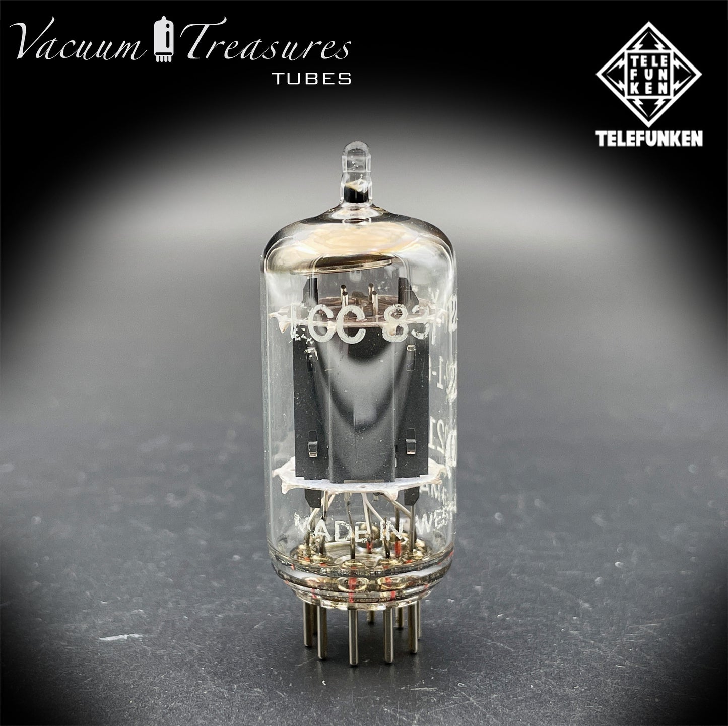 12AX7 ECC83 NOS Telefunken – Smooth Plates Diamond Bottom Tested Tube Western Germany