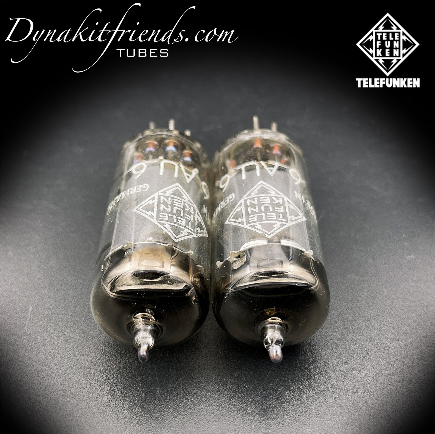 6AU6 ( EF94 ) Telefunken <> Diamond bottom Same Codes Gray Plates Square Getter Matched Tubes Made in Germany