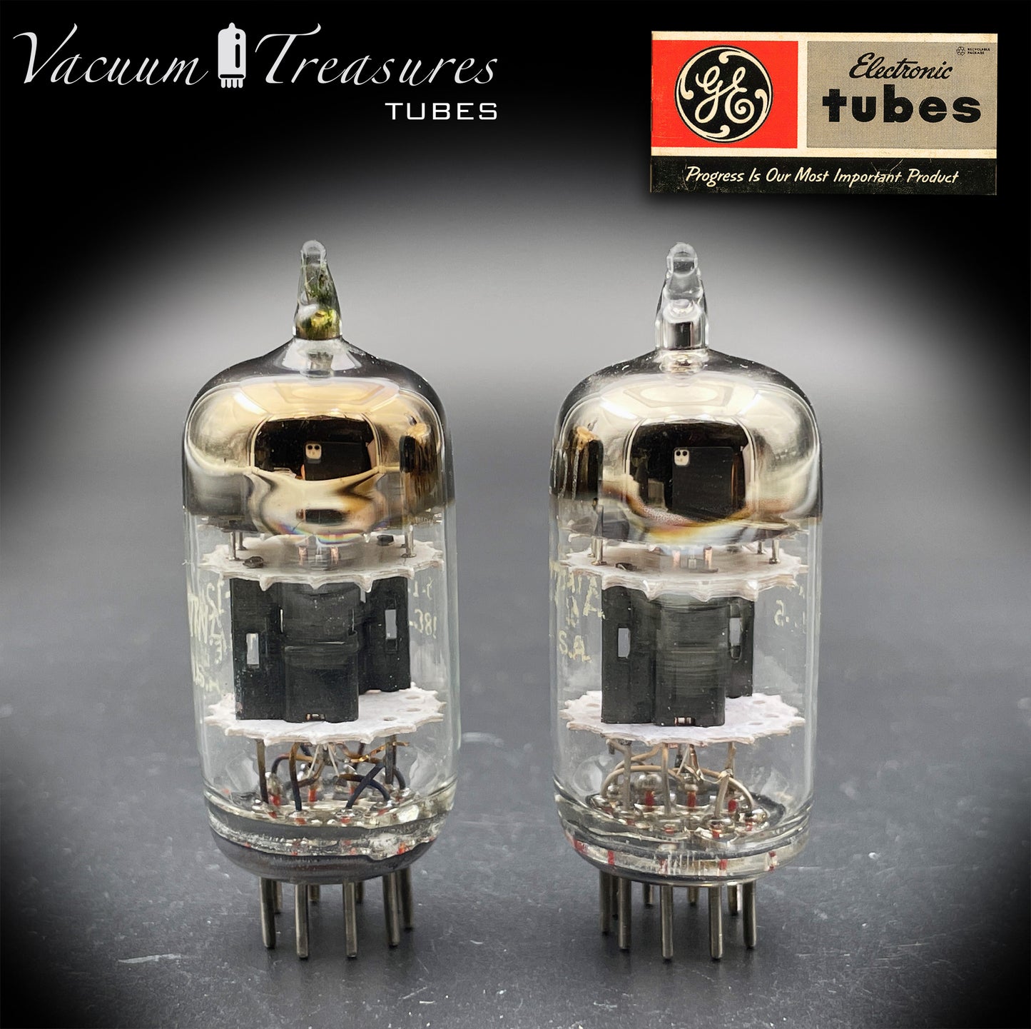 6201 JG-12AT7WA GE Tested Pair 3 Mica Black Wing Plates Made in USA