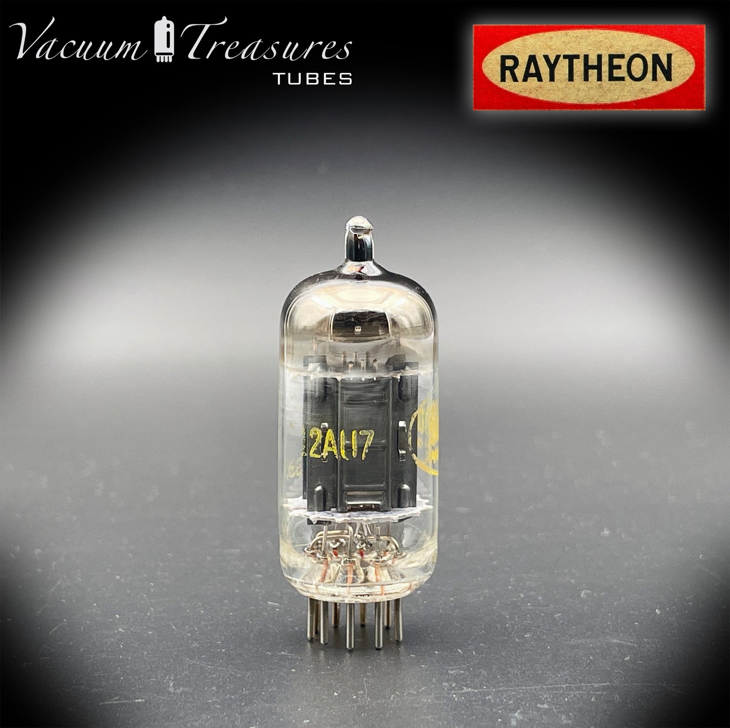 12AU7 ( ECC82 ) NOS RAYTHEON for Baldwin Long Black Plates Halo Getter Tested Tube Made in USA '59