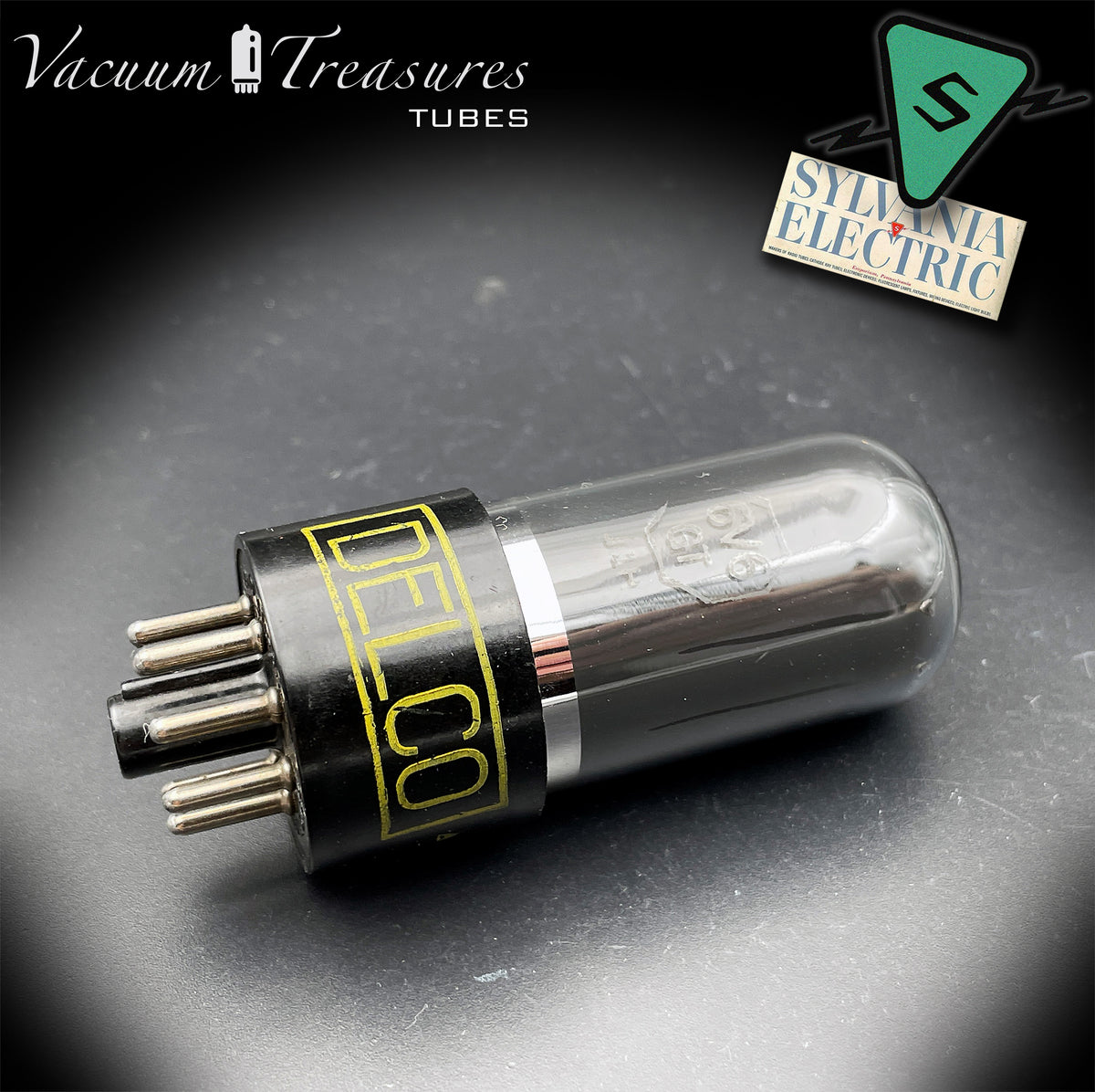 6V6GT DELCO by Sylvania Black Plate Smoked Glass Foil Getter AMPLITREX Tested Tube USA 1952