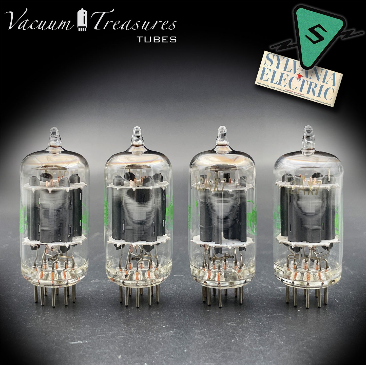12AX7 / ECC83 NOS Baldwin by SYLVANIA Matched Quad Long Gray Plates Halo Getter USA '61