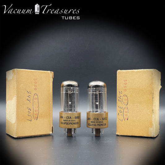 JAN - CEA - 5852 ( 6X5G - TE-5 ) NOS NIB ECLIPSE - PIONEER Black Plates 3 Mica 4 Getters [] [] [] [] Matched Tubes MADE IN USA
