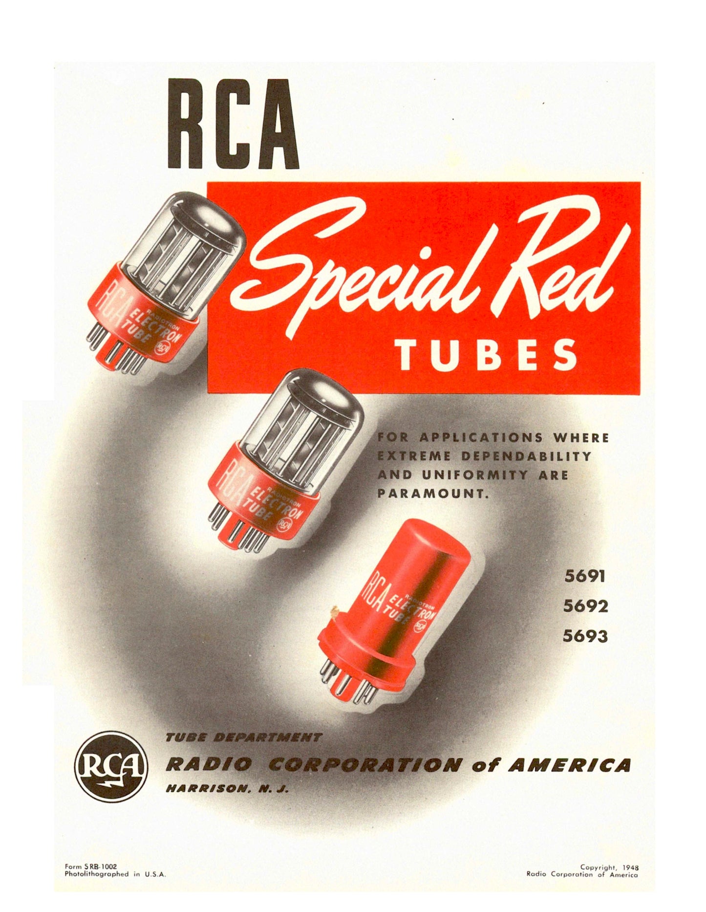 5693 ( CV3699 ) RCA NOS SPECIAL RED AMPLITREX Matched Pair Tubes MADE IN USA '52
