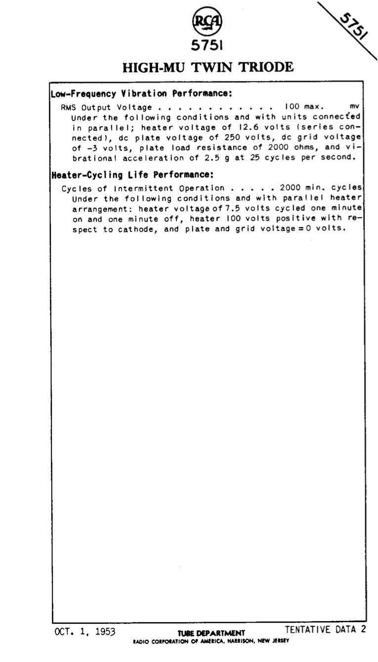 5751 RCA NOS Triple Mica Black Plates Square Getter Amplitrex Tested Tube Made in USA '50s