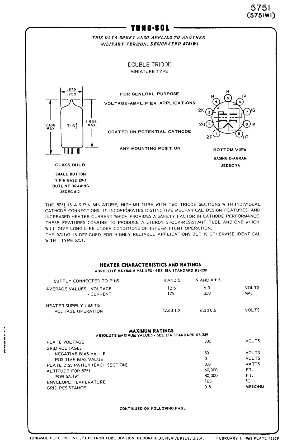 JRC 5751W1 RCA NOS NIB Black Plates Halo Getter Amplitrex Tested Tube Made in USA '64