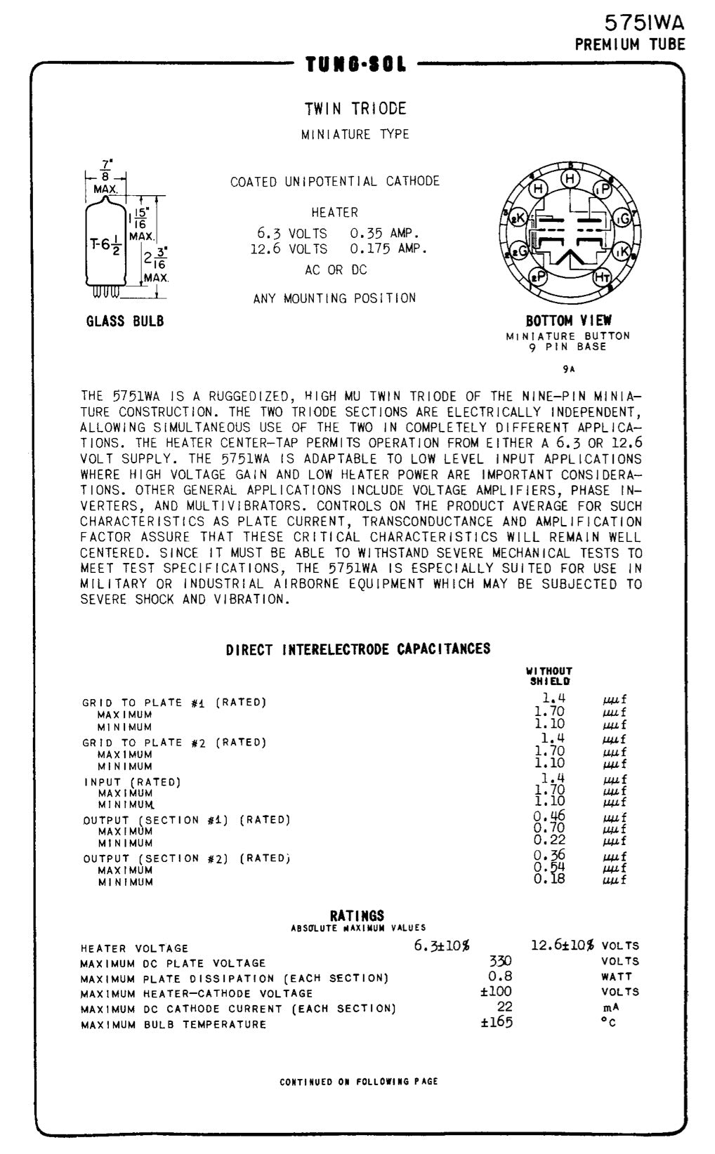 JG 5751 WA GE NOS Triple Mica Black Plates Square Getter Amplitrex Tested Tube Made in USA '55