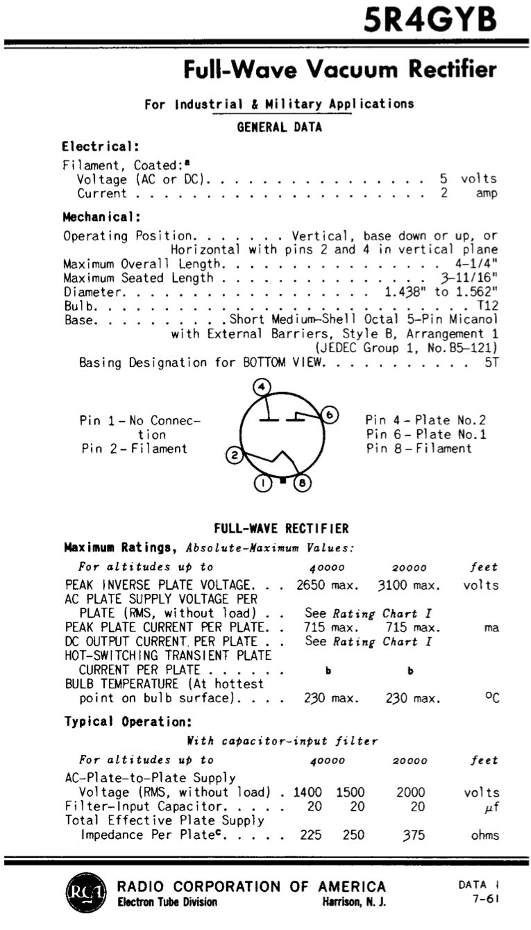 5R4GYB 5R4GY NOS RCA/MOTOROLA Black Plates Top Side Halo Getter Tested Tube Rectifier Made in USA '75