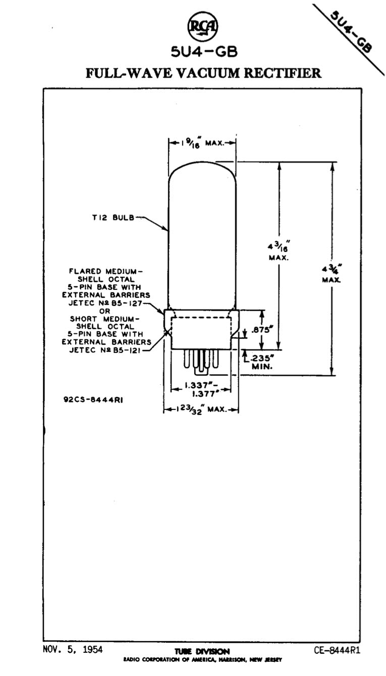 USN CRC 5U4GB RCA NOS NIB Black Plates Top Side Halo Getter Tested Tube Rectifier USA
