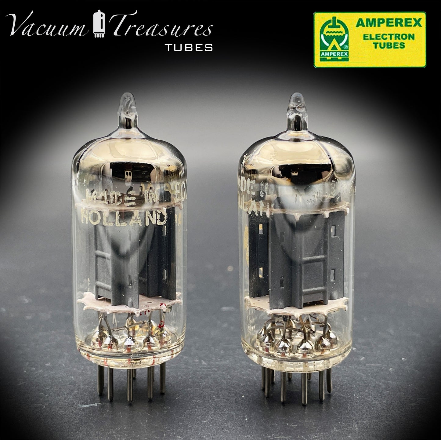 12AX7 / ECC83 NOS Amperex Bugle Boy Matched Pair AMPLITREX Tested Long Plates Foil Getter '59