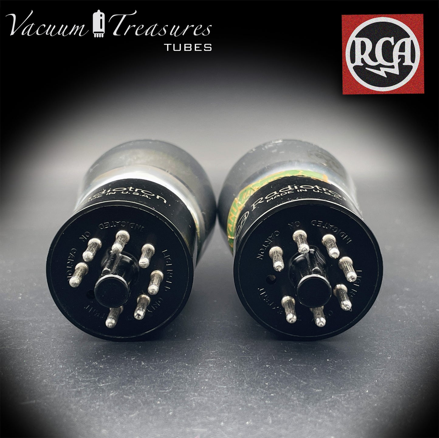 6V6G RCA Radiotron Matched Pair - Smoked Glass Black Plates Foil Getter - Same Factory Code - USA '50s - AMPLITREX Tested