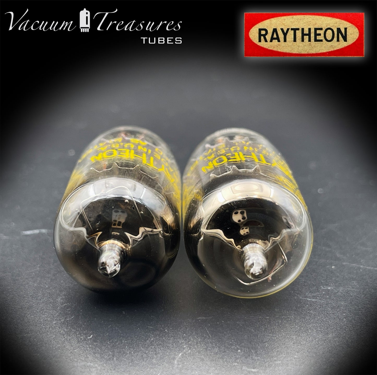 12AU7 ECC82 RAYTHEON Matched Pair Long Black Plates Square Getter Tubes USA '58