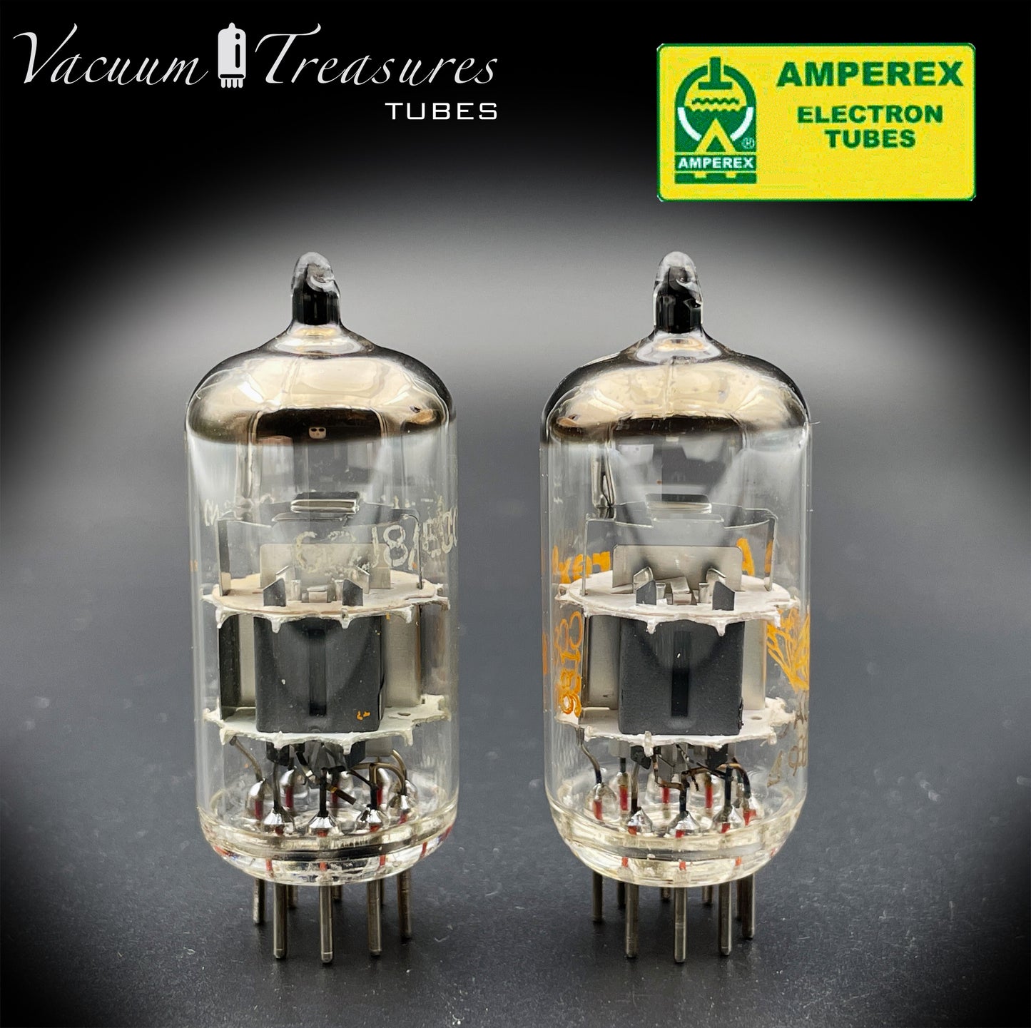 ECC88 ( 6DJ8 ) AMPEREX Dimpled Disc Getter Matched Pair Tubes Made in HOLLAND '69