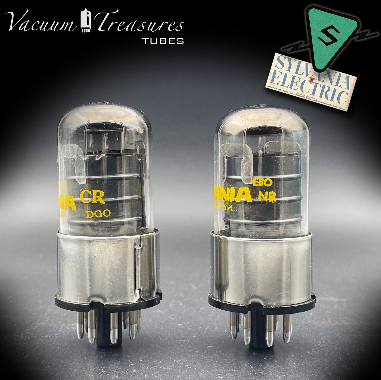 6SJ7GT SYLVANIA Matched Pair Metal Base Black Plates Halo Getter Made in USA '60s