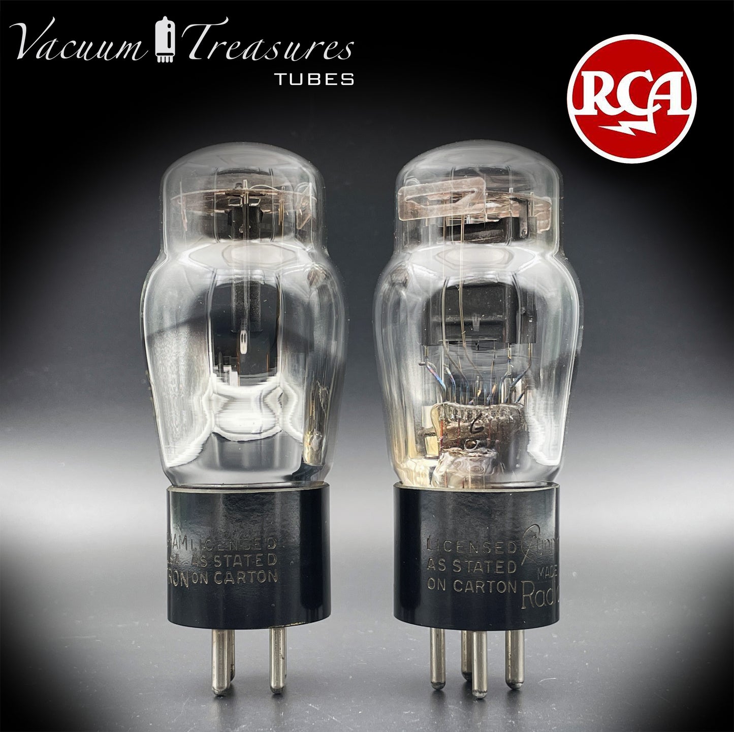 45 ST RCA Cunningham Matched Pair Black Plates Foil Dimpled Getter Radiotron Tubes Made in USA 1930's