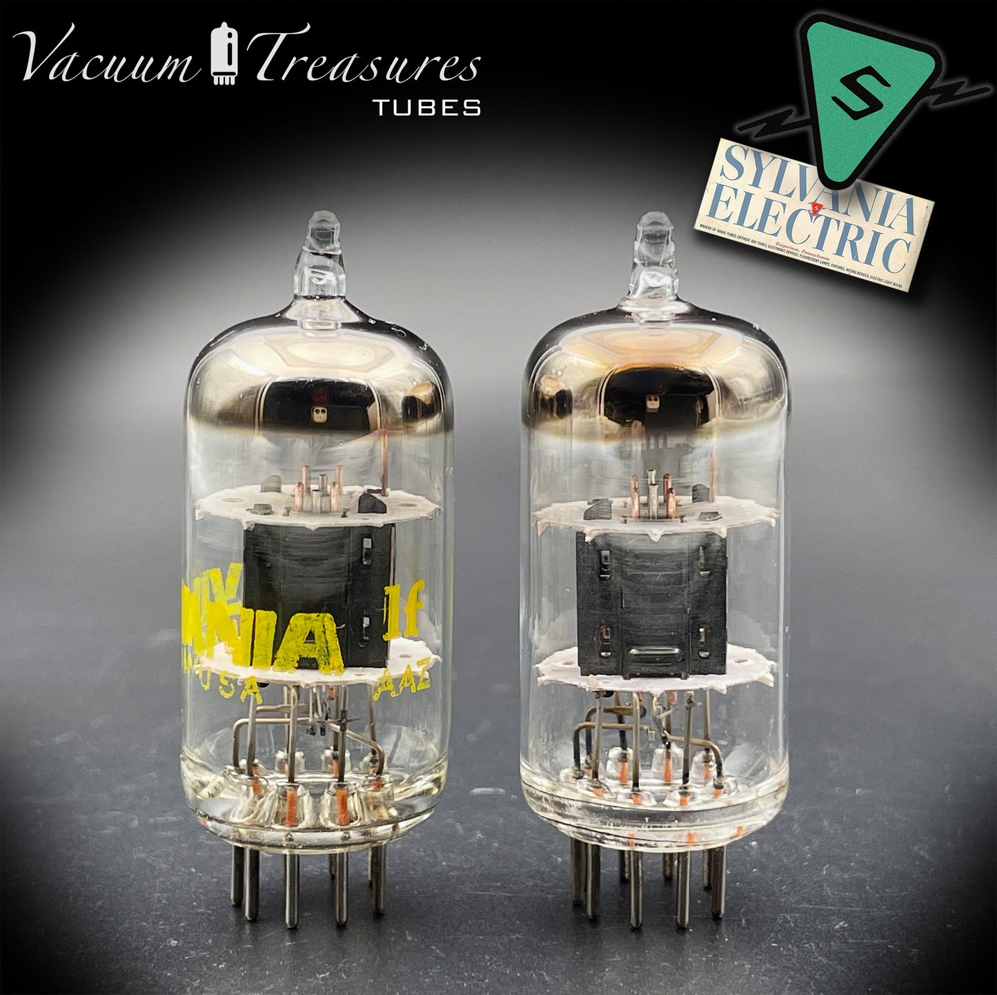 12AT7 / ECC81 SYLVANIA NOS – Black Square Plates Halo Getter – Export Quality Made in USA