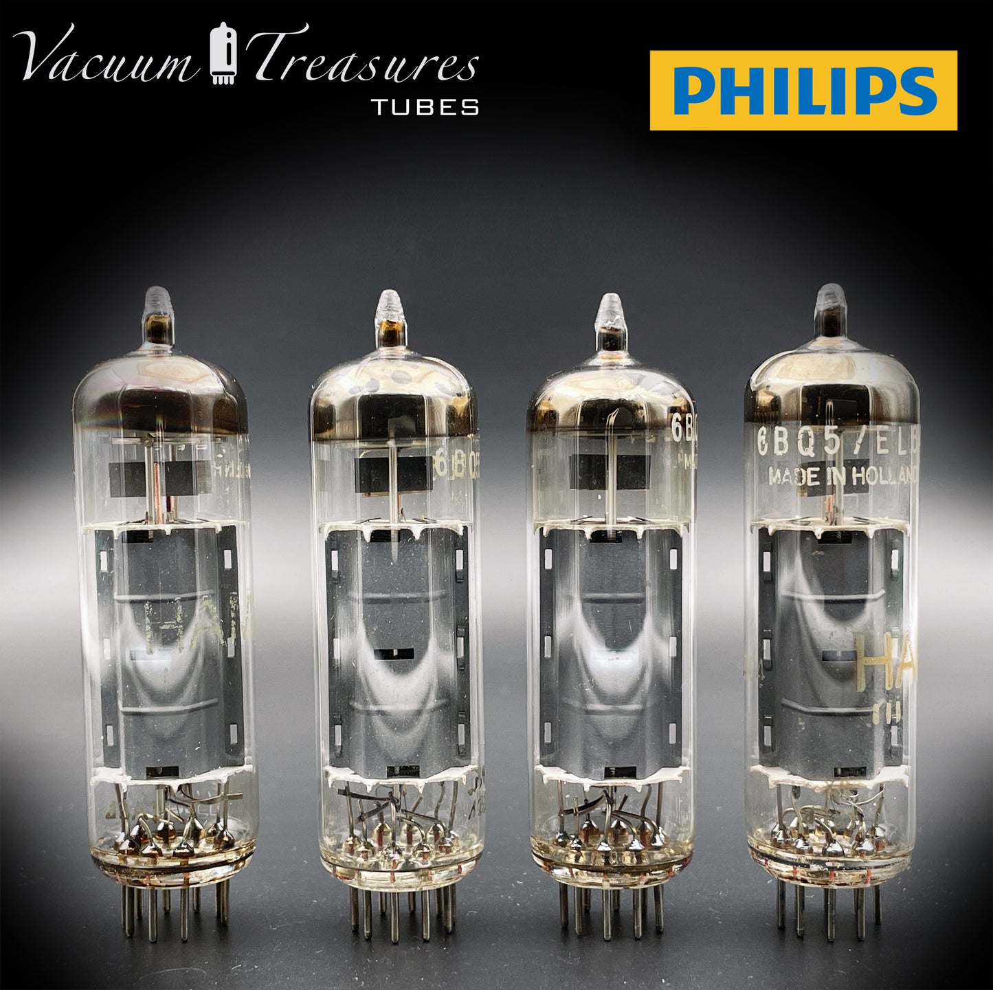 6BQ5 ( EL84 ) AMPEREX PHILIPS Heerlen plant Gray Plates Halo Getter rX4 Matched Tubes @ Test NOS Made in HOLLAND