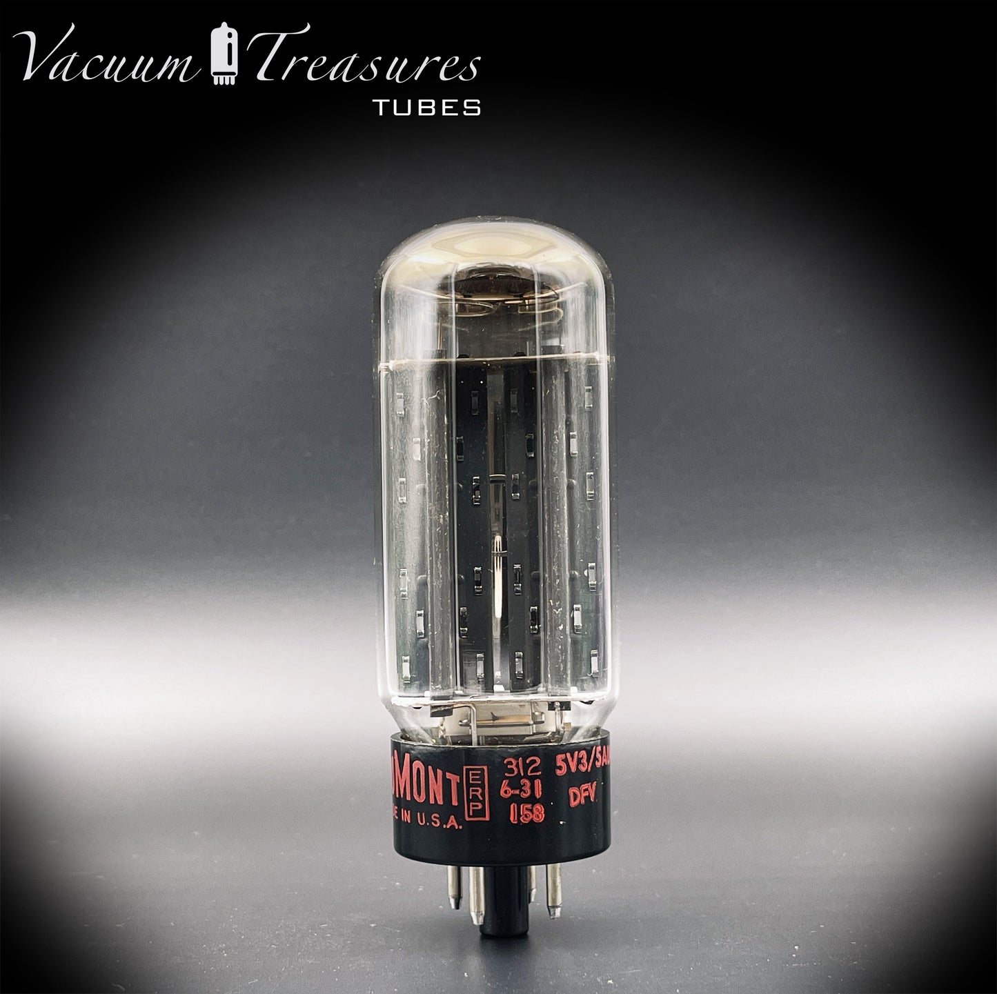 5V3 (5AU4) DUMONT NOS NIB Placas negras OO Getter Rectificador de tubo probado Hecho en EE. UU.