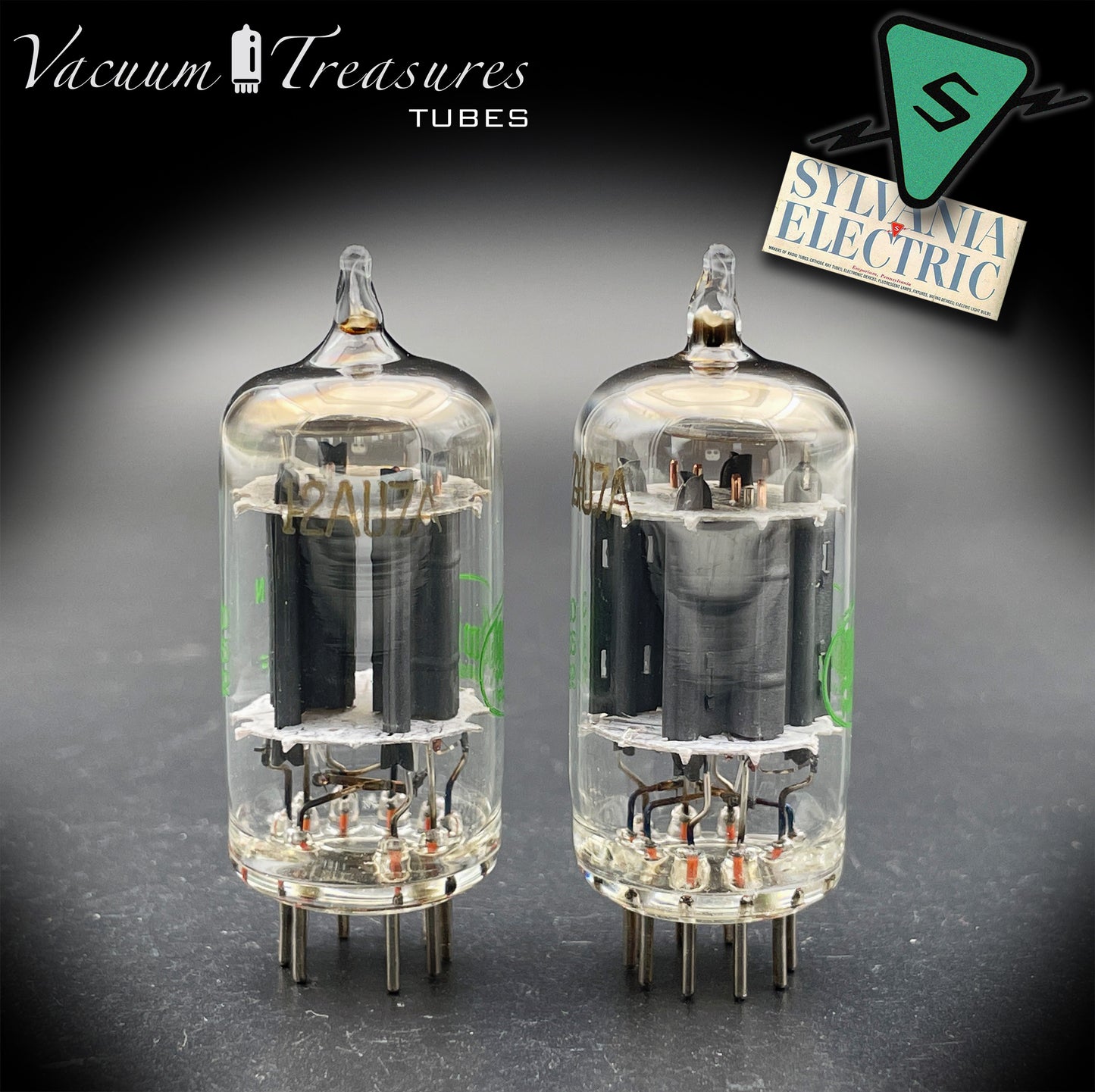 12AU7A / ECC82 NOS Baldwin by SYLVANIA Long Gray Plates Halo Getter Matched Pair Tubes Made in USA '60s