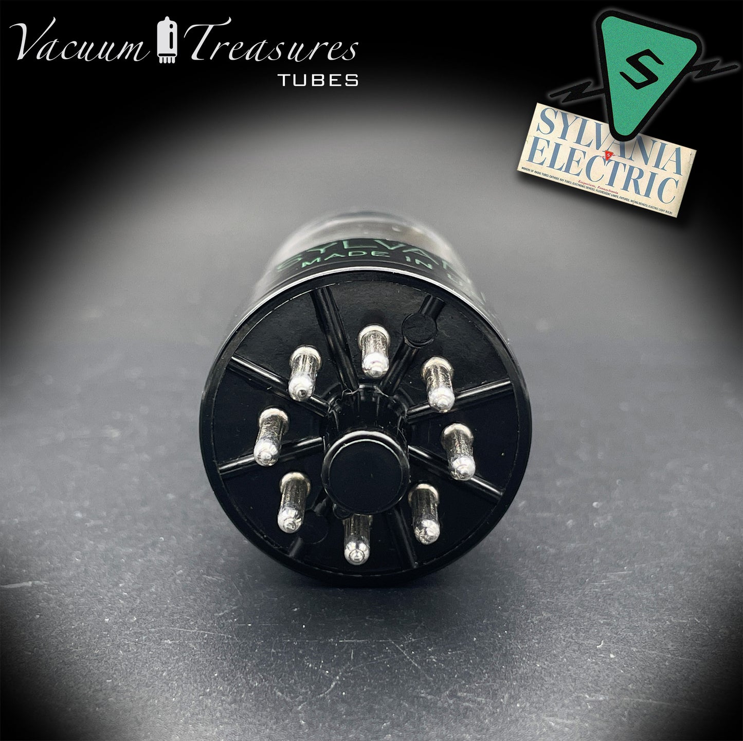6SN7GTB NOS SYLVANIA CHROME TOP Green Dot Black Plates Tested Tube USA '50s