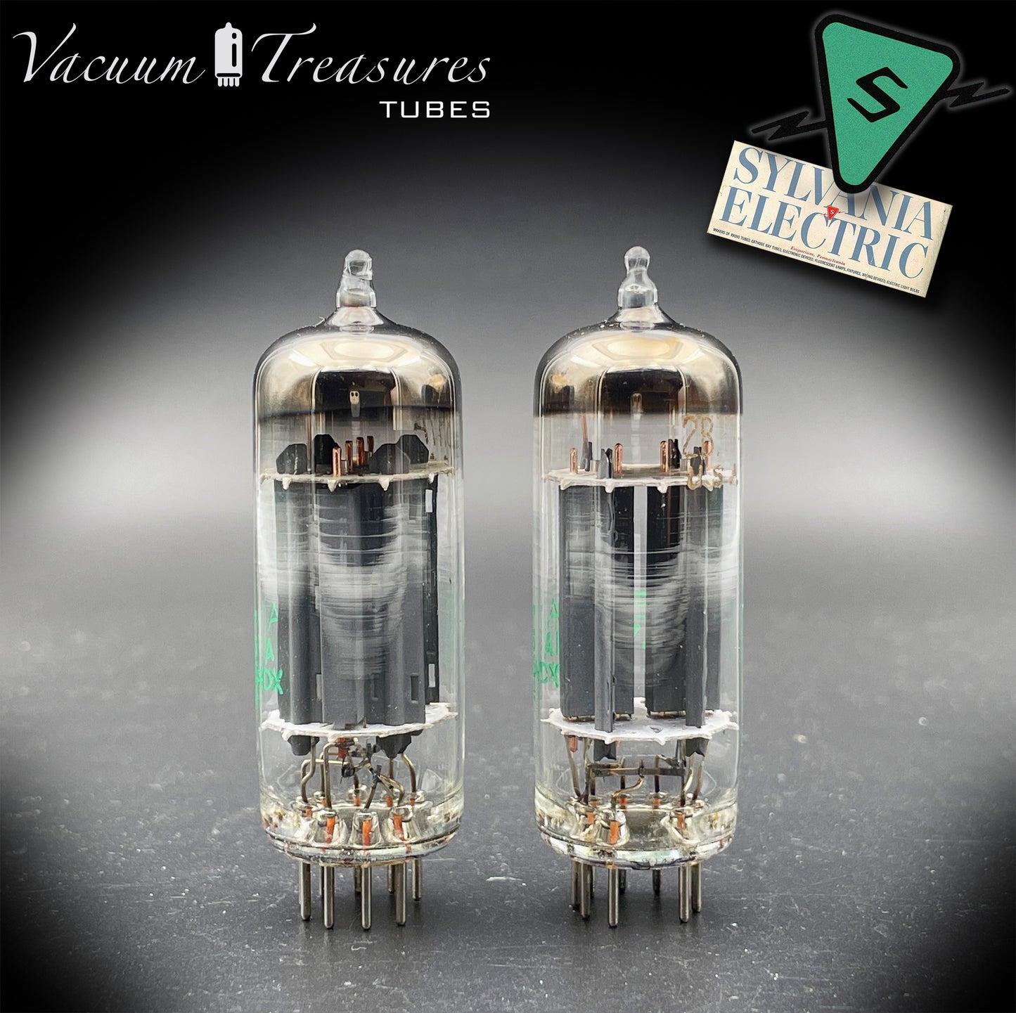 12BH7A NOS NIB Sylvania Gray Plates Halo Getter Matched Pair Tubes USA 1975