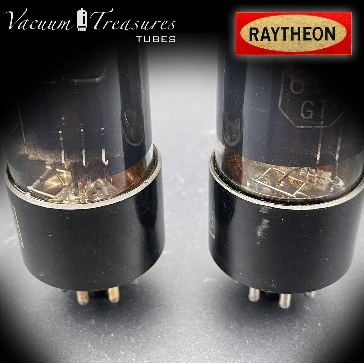 6V6GT NOS GM by Raytheon Black Plates Smoked Glass Square Getter Matched Pair Tubes USA 1957