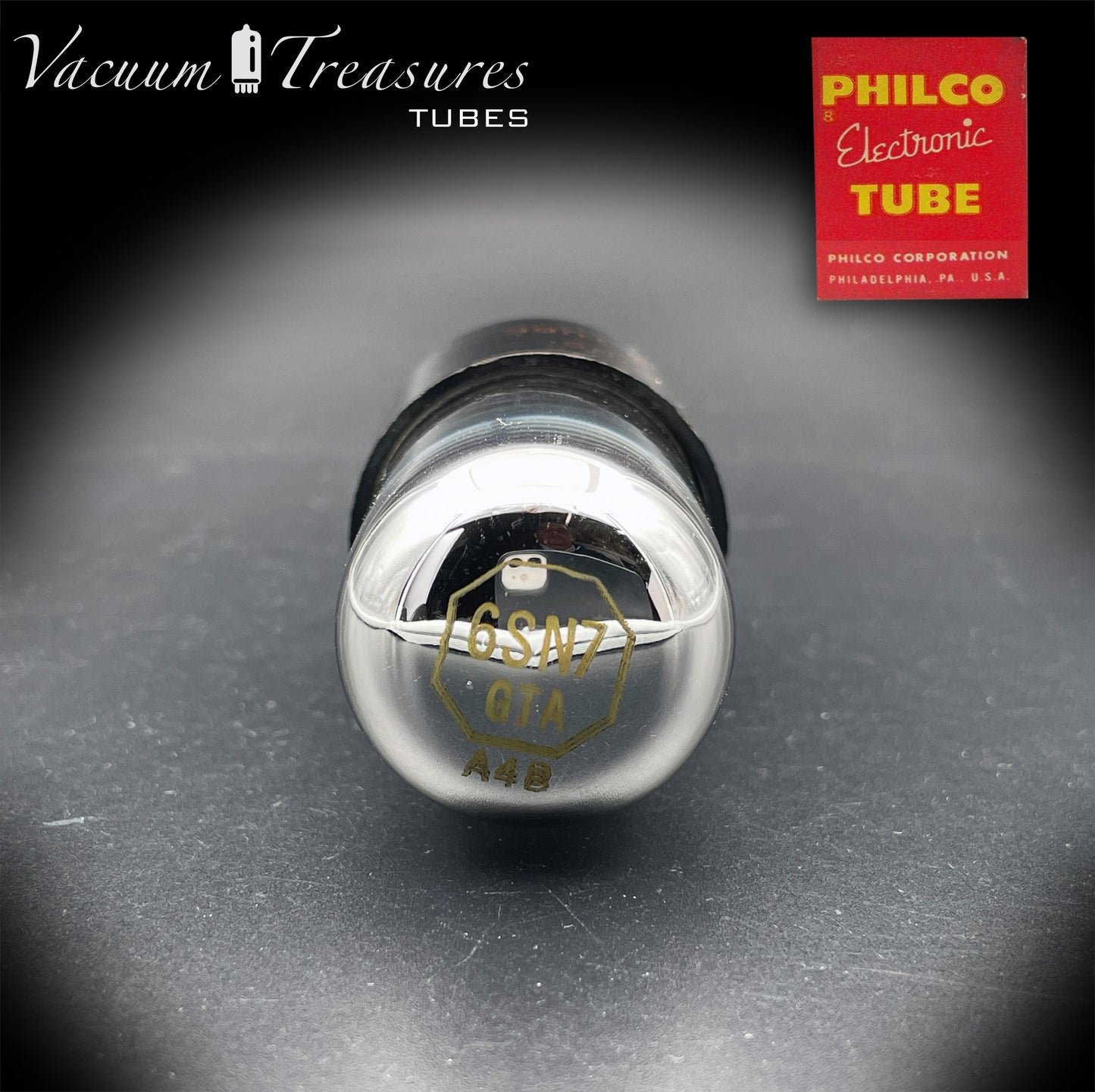 6SN7GTA NOS PHILCO by SYLVANIA CHROME TOP AMPLITREX Tested Tube Made in USA '50s