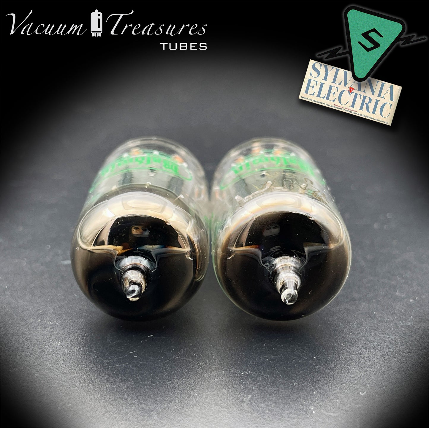 12AU7A / ECC82 NOS Baldwin by Sylvania Matched Pair Long Gray Plates Halo Getter Tubes USA '63
