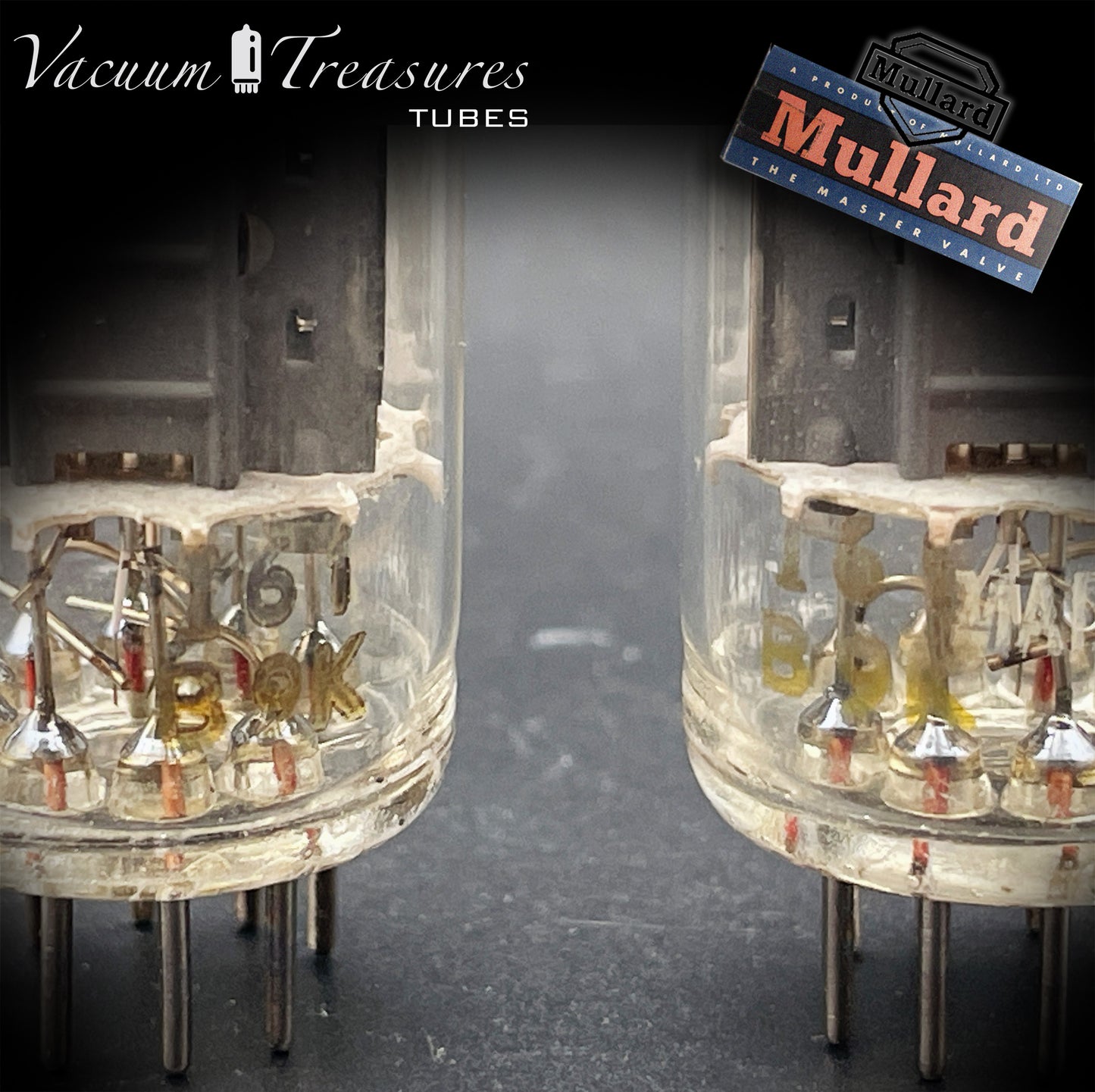 12AX7 / ECC83 NOS MULLARD – Blackburn 1959 – Matched Pair – Short Gray Plates – Halo Getter – Same Data Code – AMPLITREX Tested
