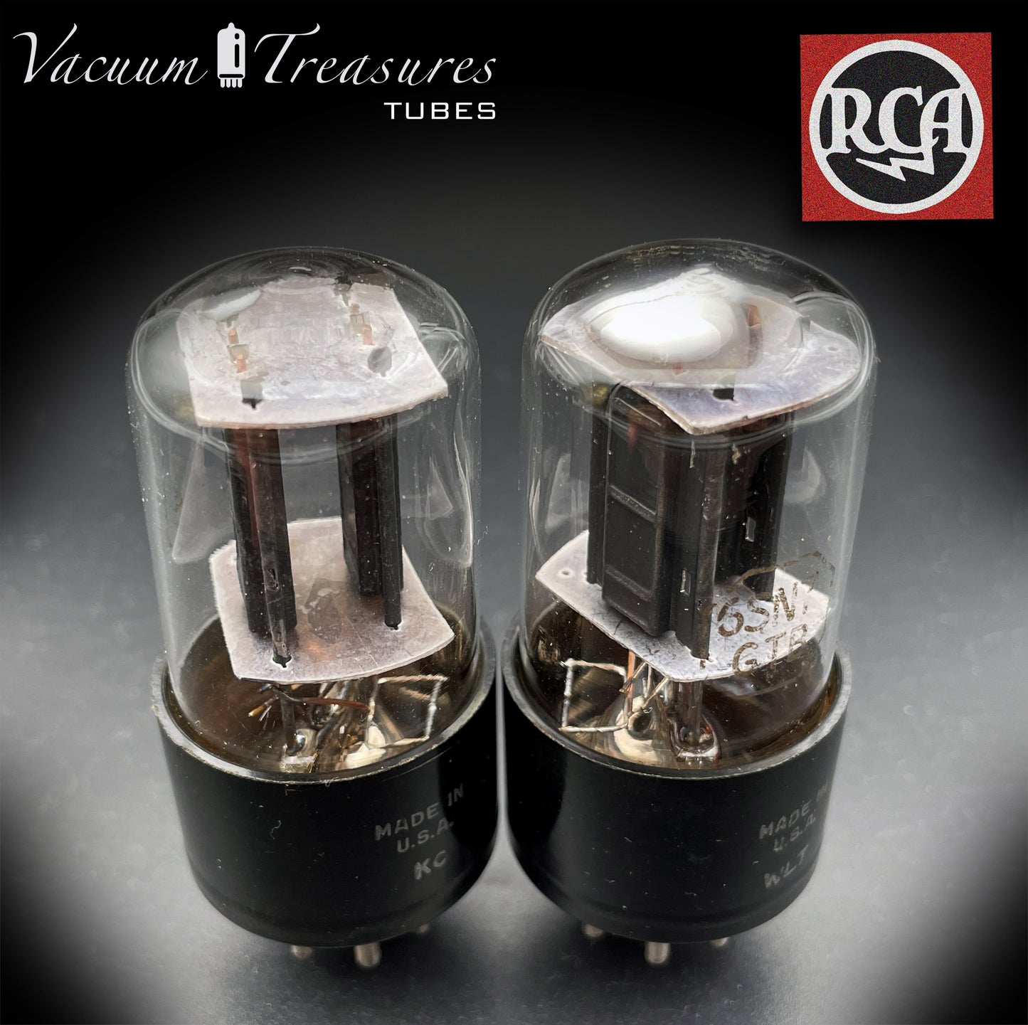 6SN7 GTB RCA Black Plates Square Getter Matched Tubes Made in USA '50s