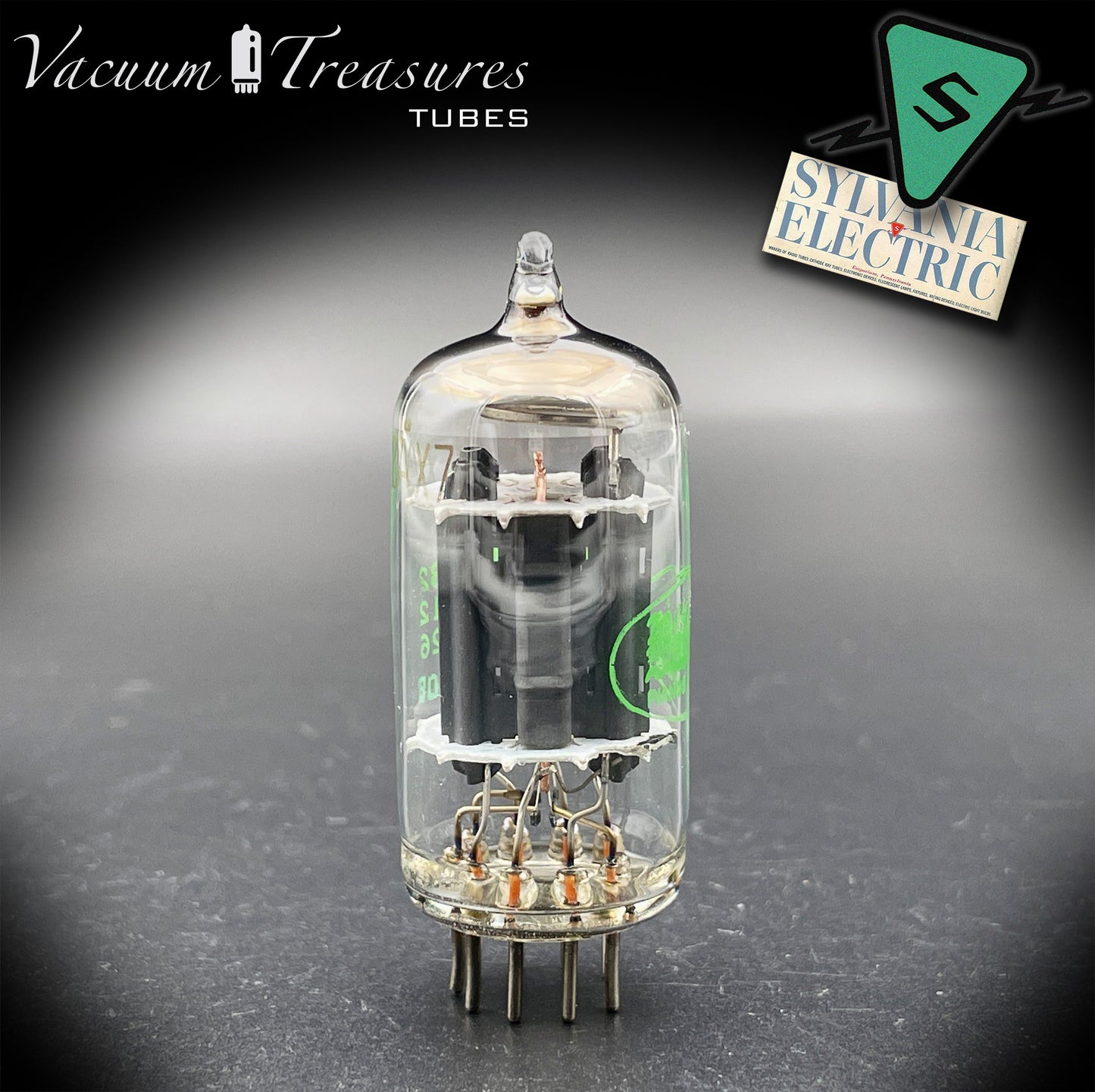 12AX7 ECC83 Baldwin by Sylvania Long Gray Plates Halo Getter Tested Tube USA