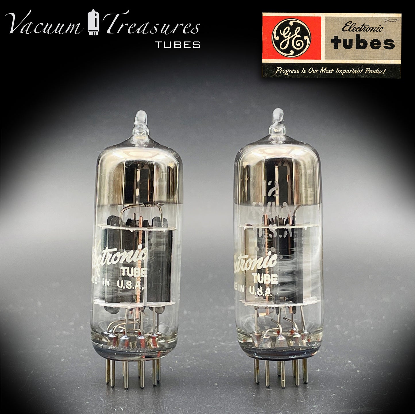 12B4A GE NOS Black Plates Halo Getter Low Noise &amp; Microphonic Matched Pair Tubes Made in USA