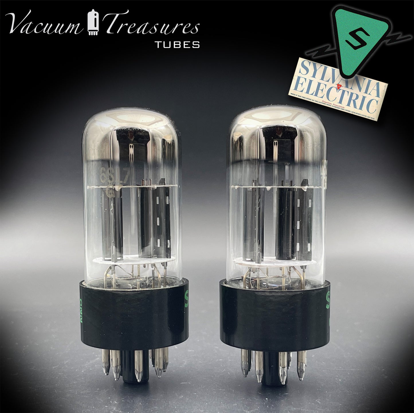 6SL7GT SYLVANIA 3-Hole Black Plates Tall Boys AMPLITREX Tested Pair Made in USA '50s