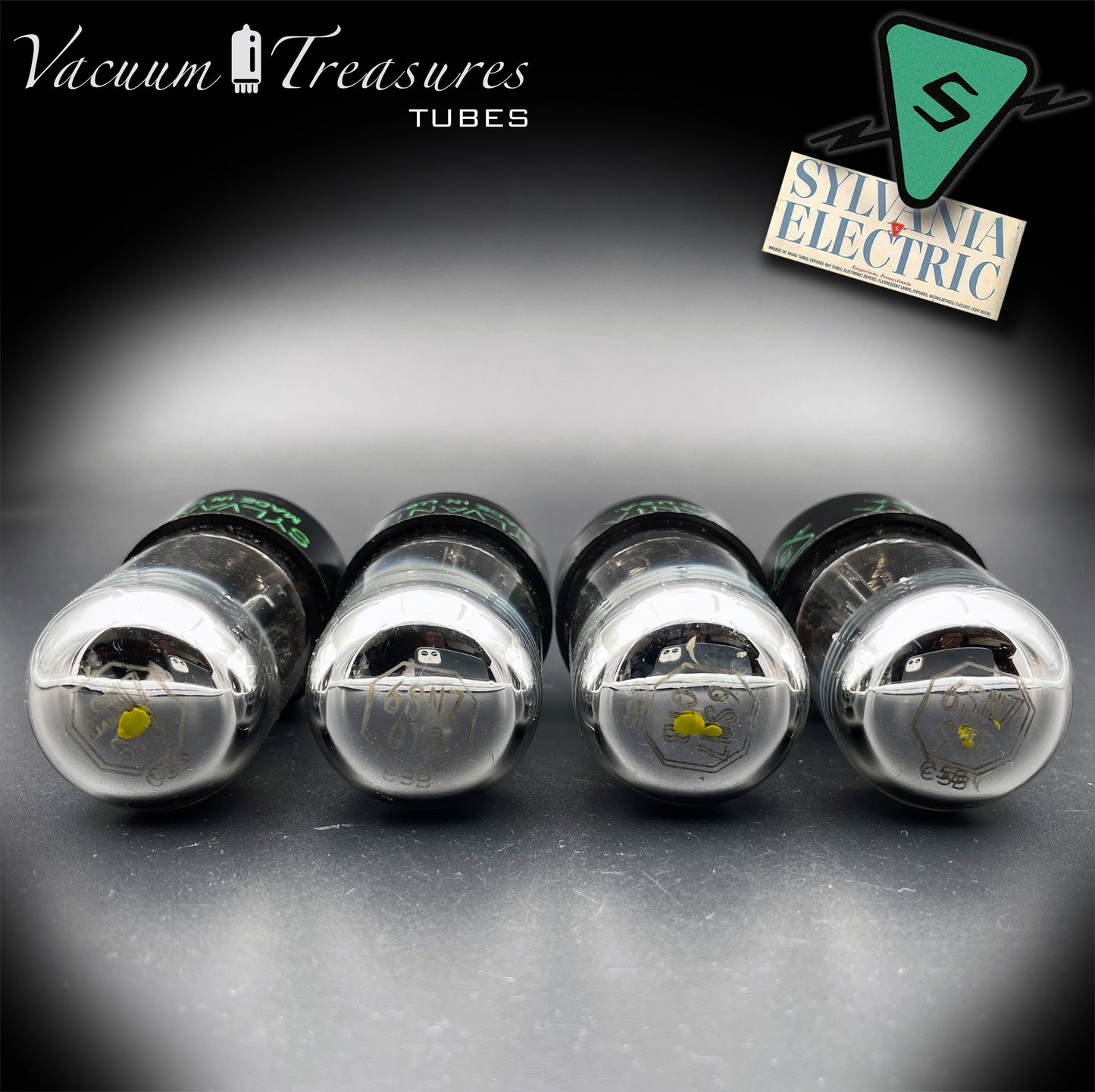 6SN7GTB NOS SYLVANIA CHROME TOP Matched Quad Black Plates Tubes USA 1955