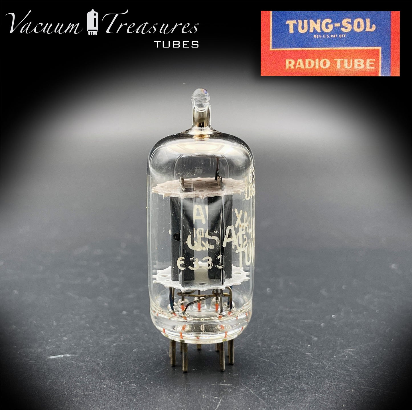 US AF 12AX7 WA E83CC NOS TUNG-SOL Long Gray Plates Halo Getter Tested Tube MADE IN USA '63