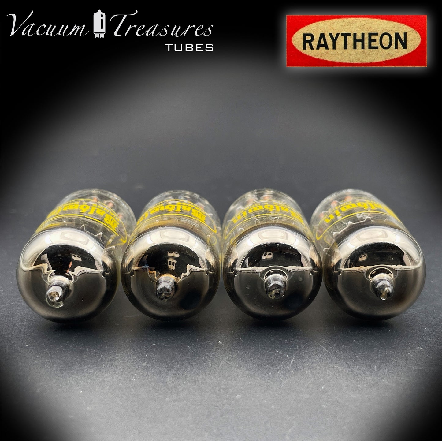 12AU7A / ECC82 NOS Baldwin by RAYTHEON Matched Quad Tubes Long Black Plates Halo Getter Made in USA '61