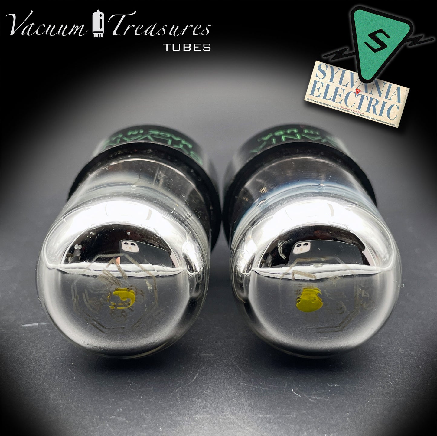 6SN7GTB NOS SYLVANIA CHROME TOP Matched Pair Low Noise & Mic Black Plates Tubes USA 1955