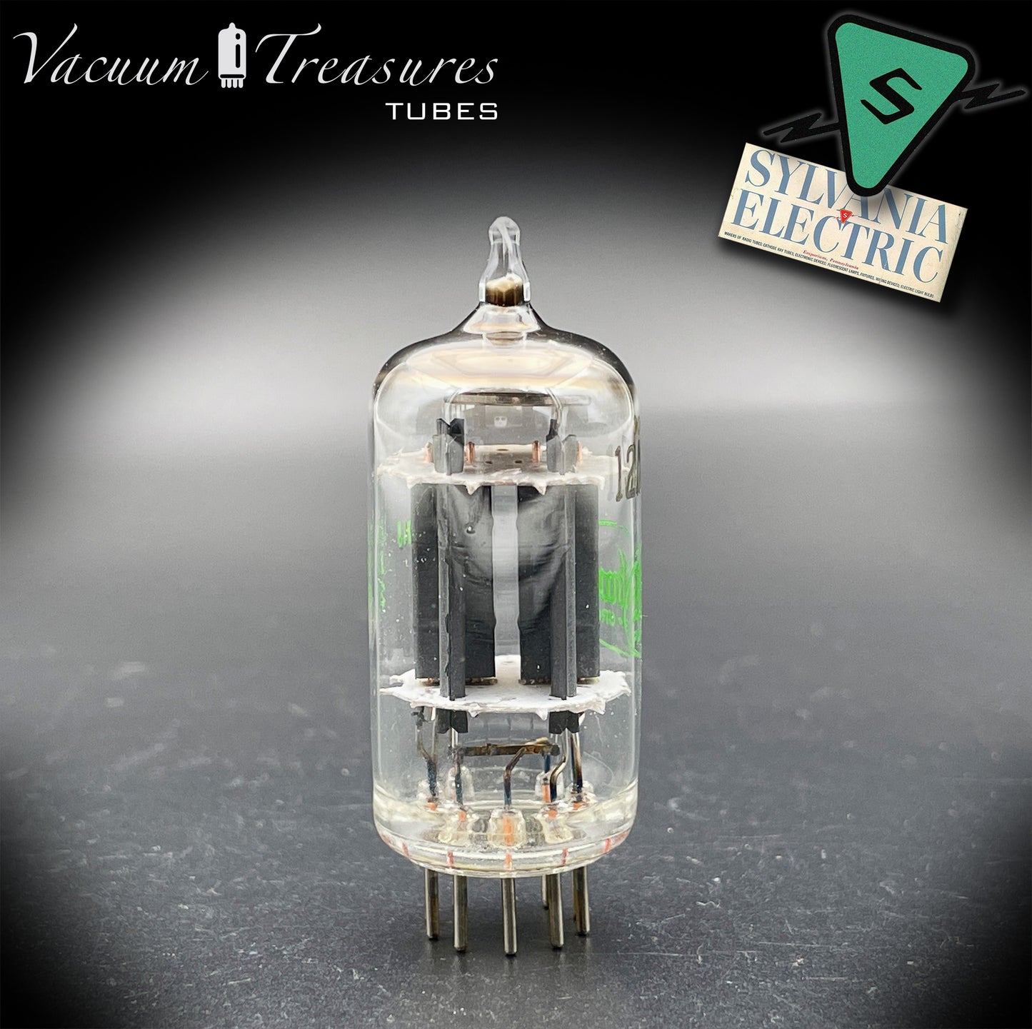 12AX7 ECC83 Baldwin by Sylvania Long Gray Plates Halo Getter Tested Tube USA