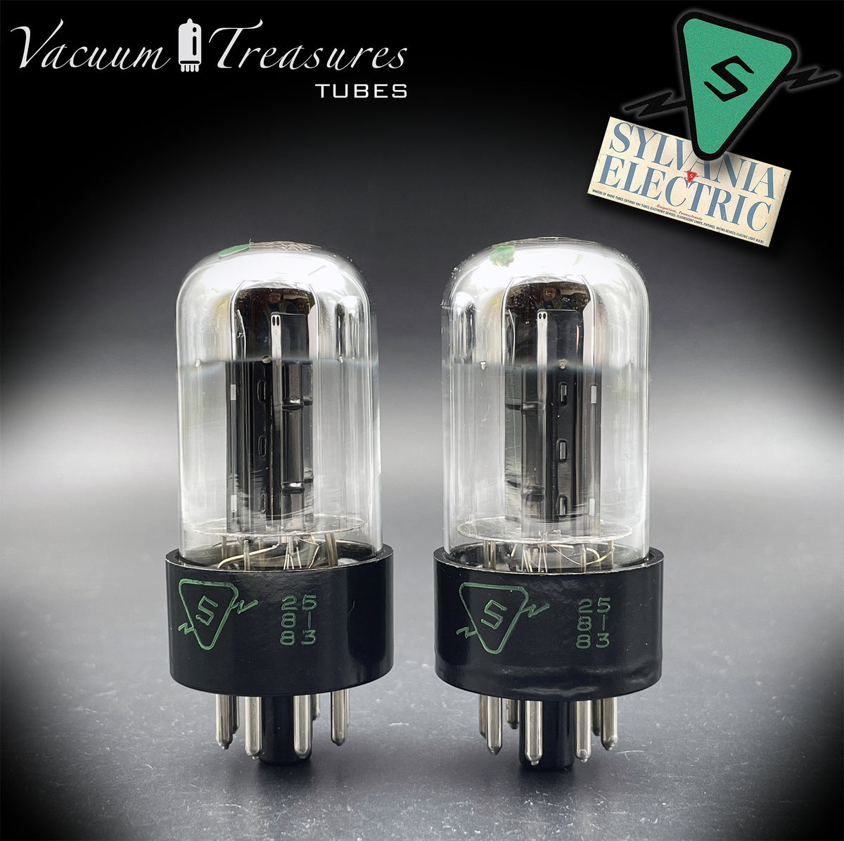 6SN7GTA NOS SYLVANIA Chrome Top Matched Pair - Same Production Code - Low Noise & Microphonics - AMPLITREX Tested