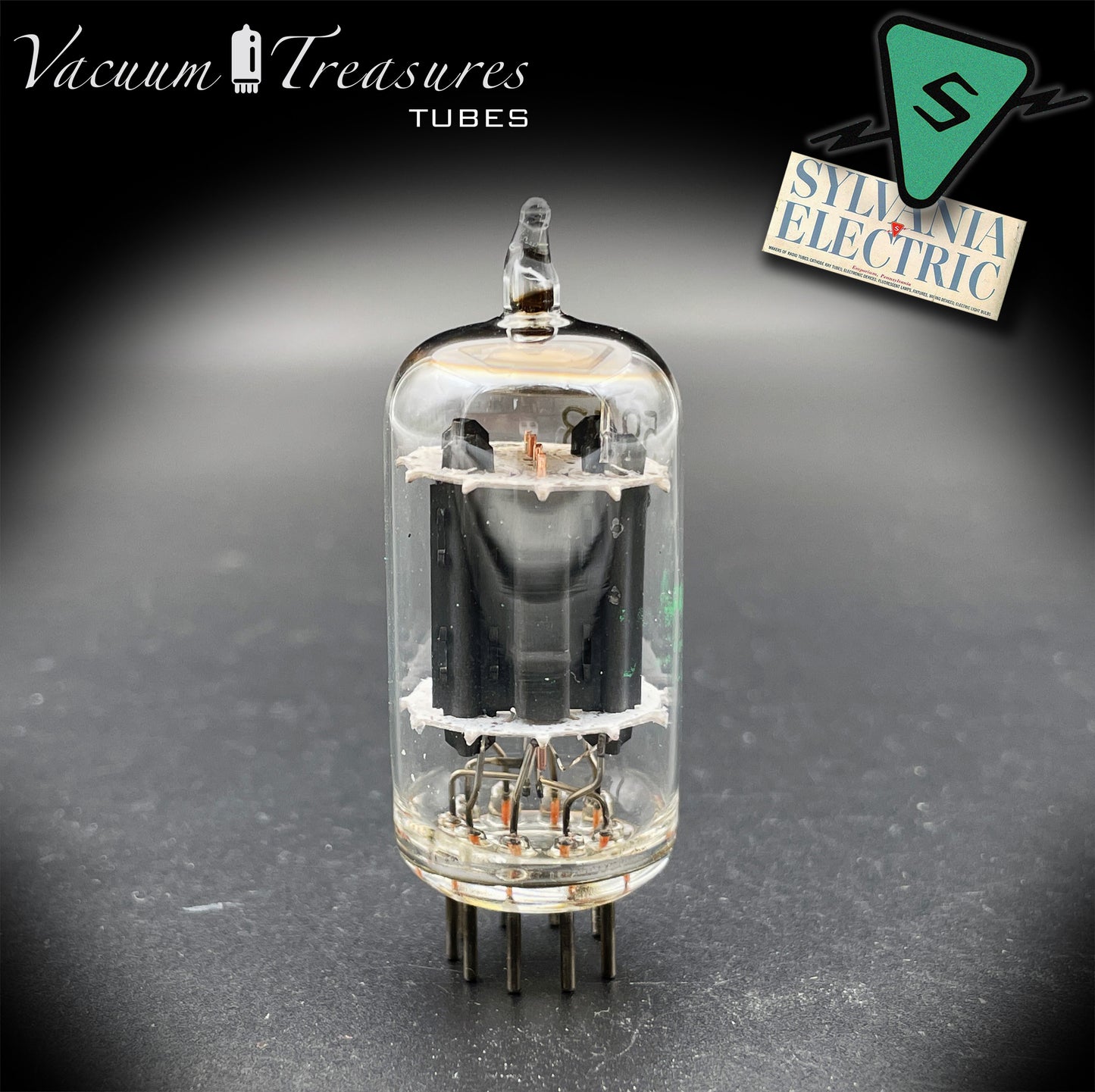 5963 ( 12AU7 ) SYLVANIA Halo Getter Long Plates Tested Tube Made in USA '50s