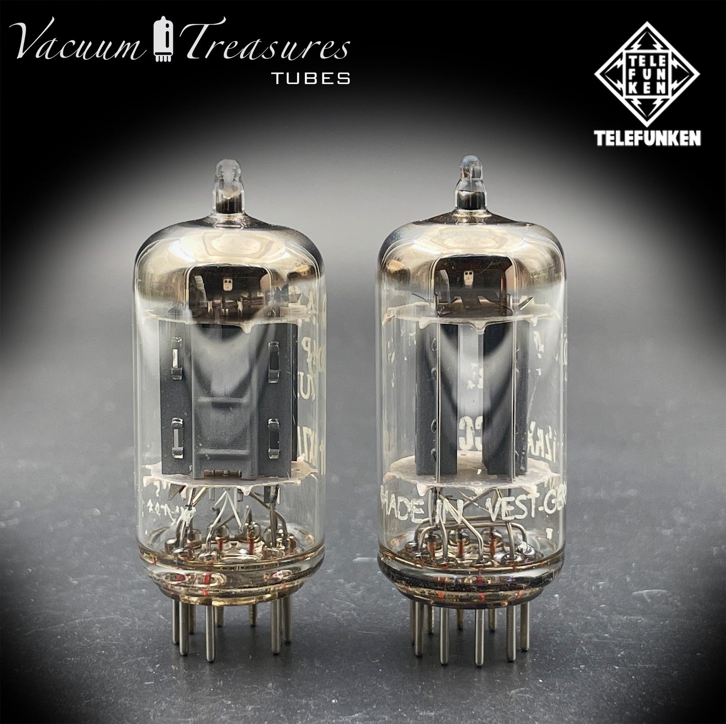 ECC83 / 12AX7 TELEFUNKEN Matched Pair Ribbed Plates Diamond Bottom Tube Made in GERMANY