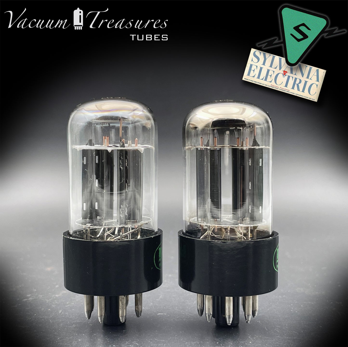 6SN7GTB Baldwin by SYLVANIA Matched Pair Black Plates Tubes - Same Codes - Made in USA '61