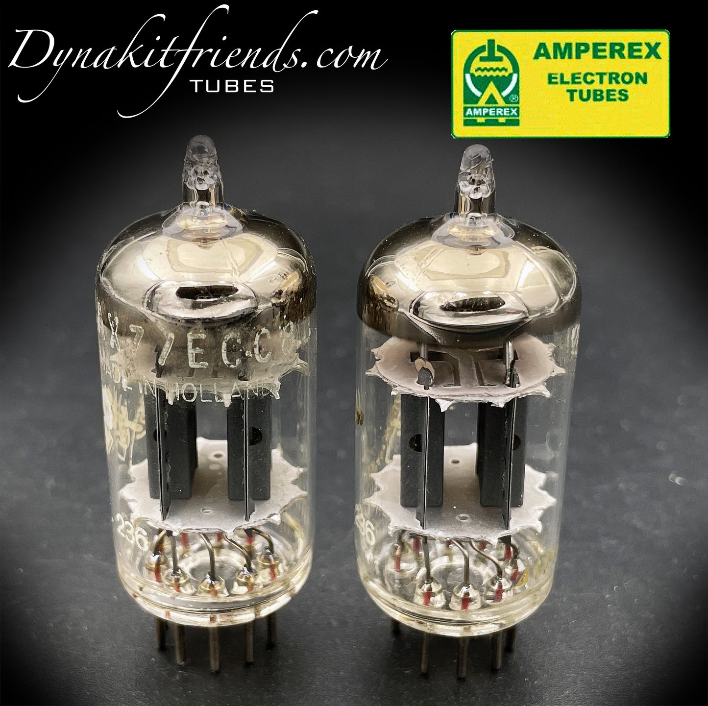 ECC83 ( 12AX7 ) Amperex Bugle Boy Short Plate Large O Getter Holland 1961 Matched Pair Valve Tubes