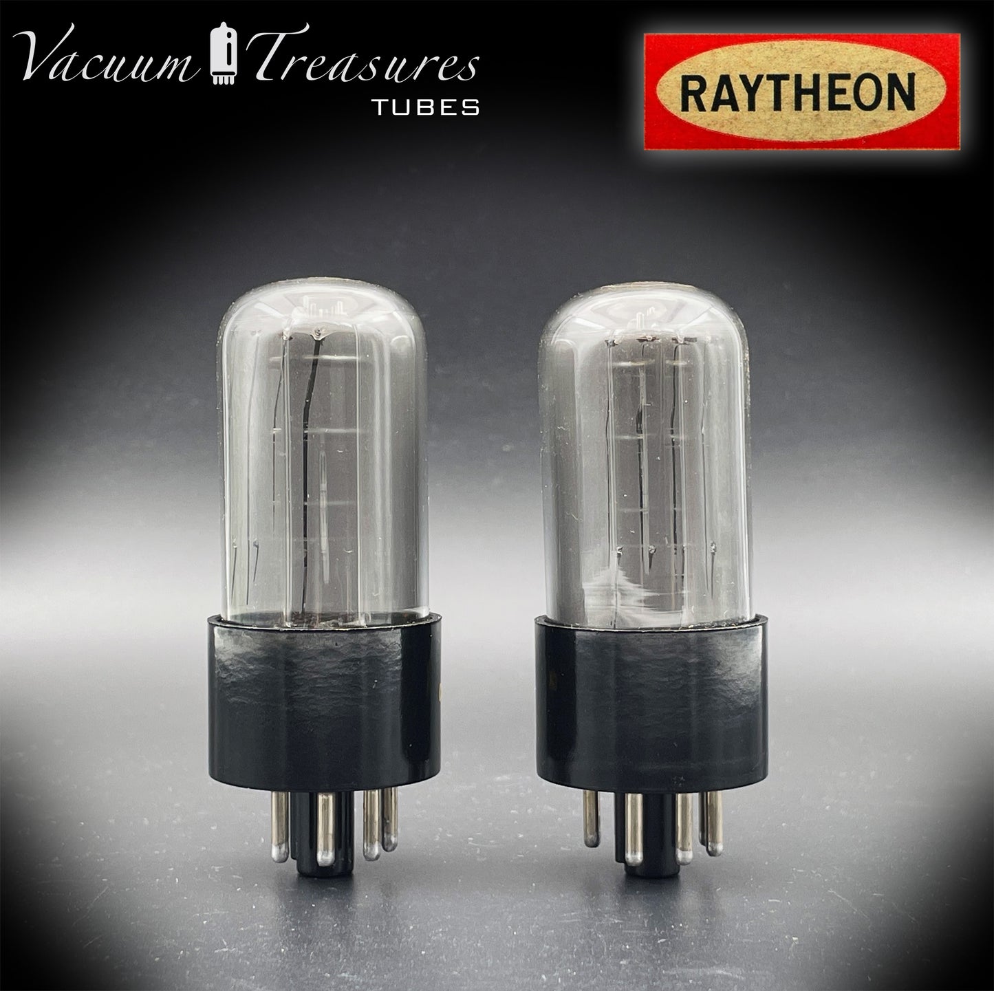 6V6 GT RAYTHEON NOS NIB Black Plates Graphite Glass Square Getter Matched Tubes Made in USA '50s