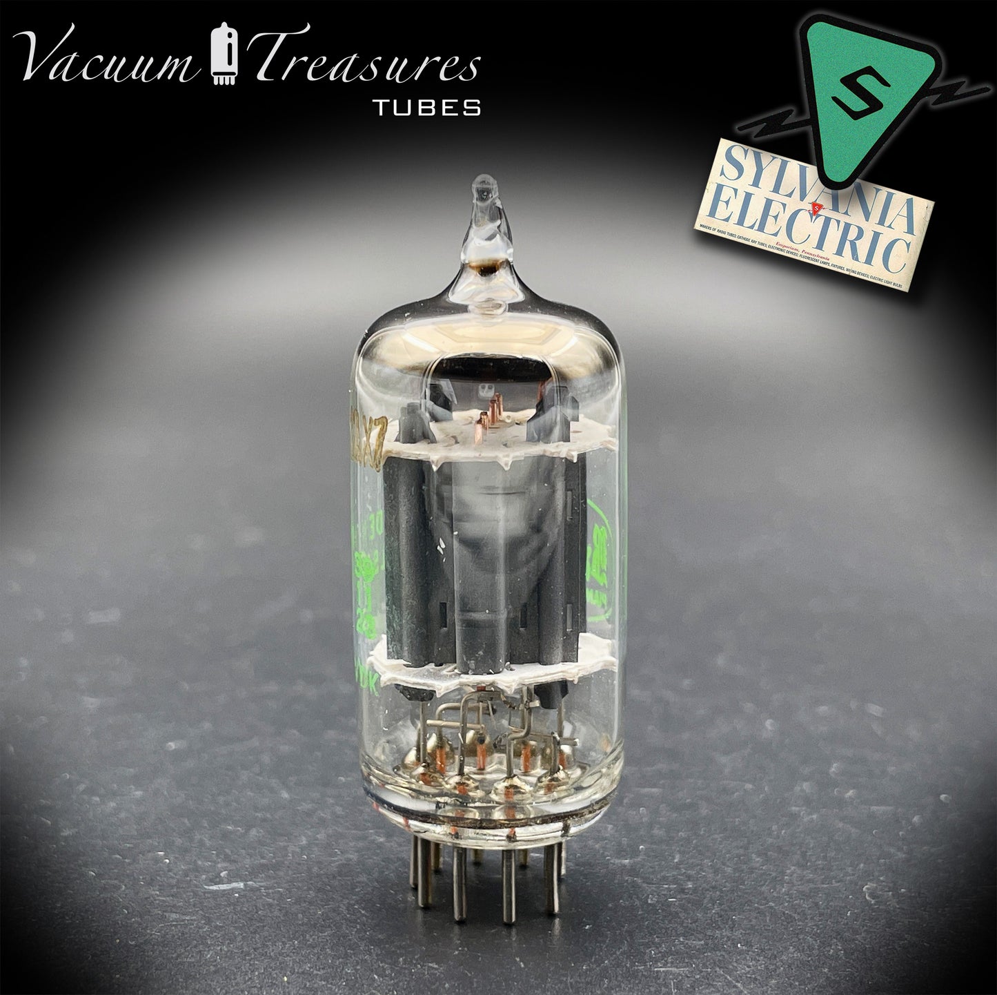 12AX7 / ECC83 Baldwin by SYLVANIA Long Gray Plates Halo Getter Tested Balanced Tube Made in USA '59