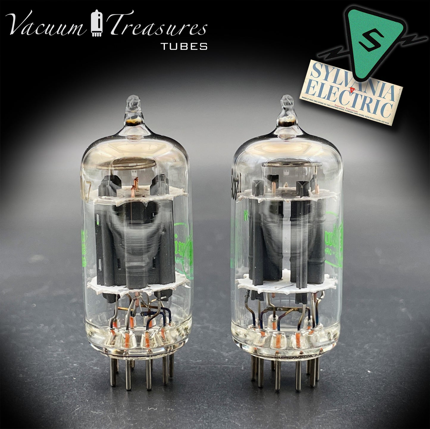 12AX7 / ECC83 Baldwin by Sylvania Matched Pair Long Gray Plates Halo Getter Made in USA