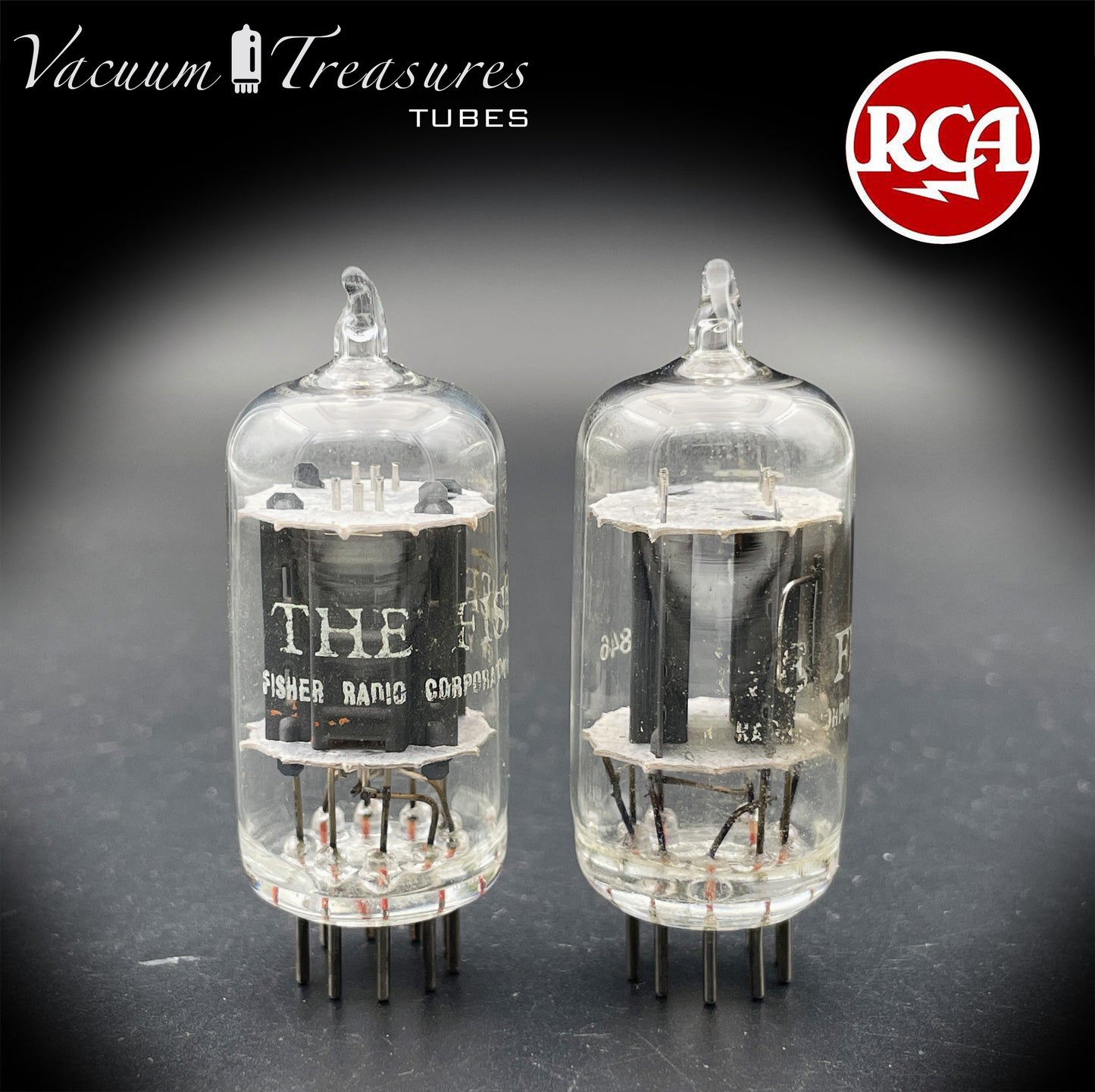 7025 12AX7 RCA Clear Top Matched Pair Long Gray Plates Side D Getter Tubes Made in USA '60s